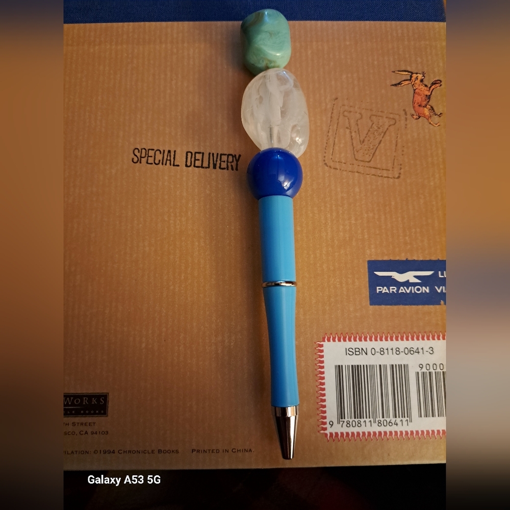 BEADED PEN, icy blue pen